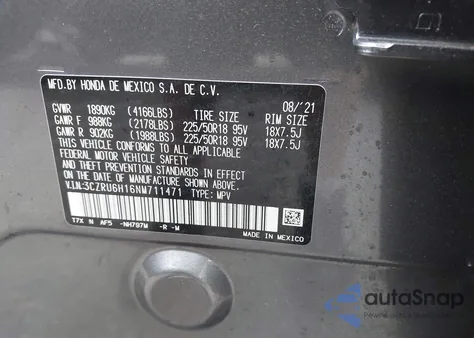 2022 Honda Hr-V Awd Sport from USA, damaged, VIN 3CZRU6H16NM711471